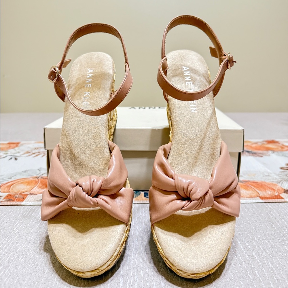 Anne Klein Wheatley Ankle Strap Espadrille Wedge Nude Sandals - Picture 3 of 4